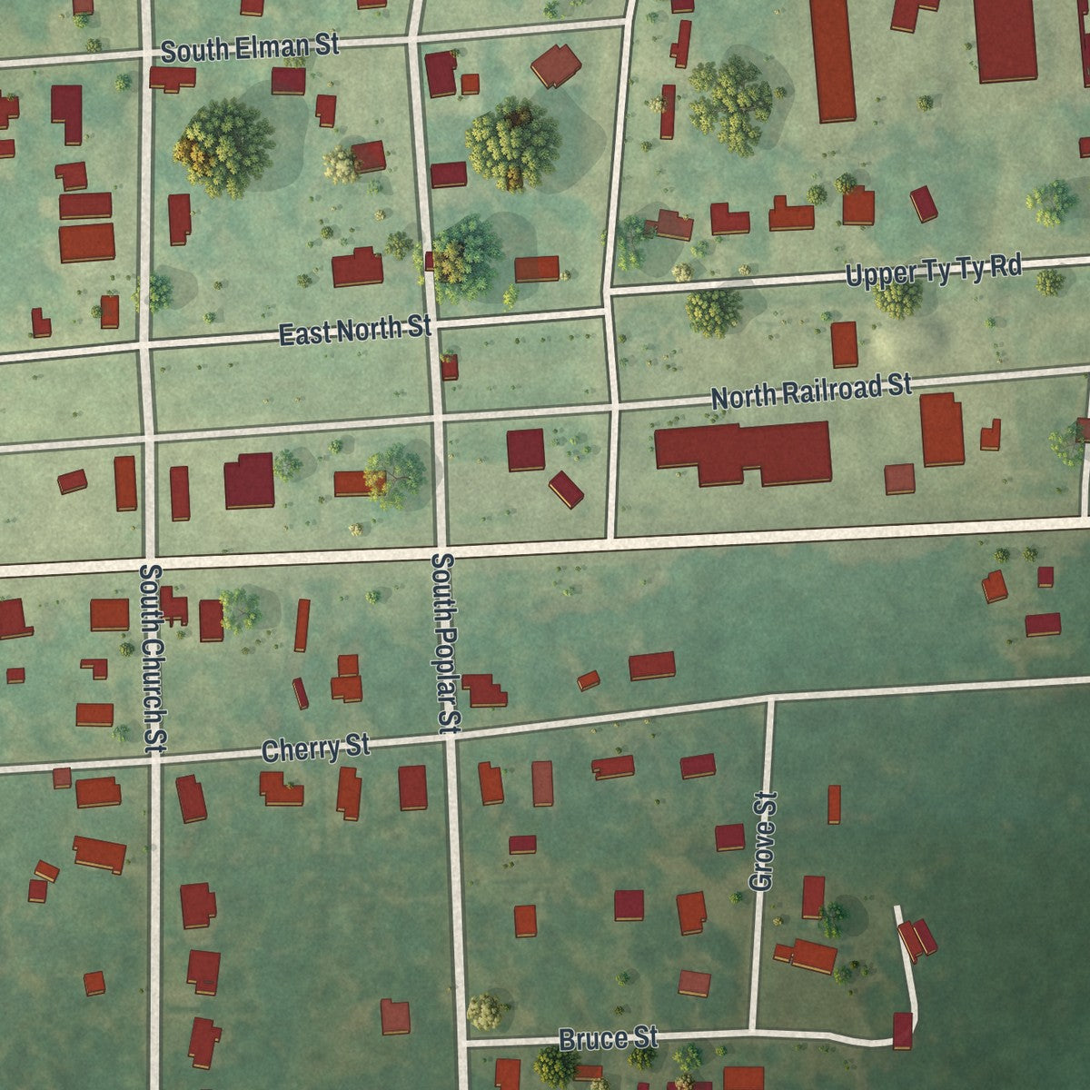 Close-up 1 of the Ty Ty, Georgia map artwork