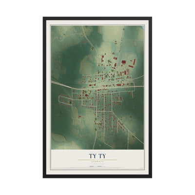 Ty Ty, Georgia map print, 12" x 18" W/ Black Ayous Wood Frame mockup