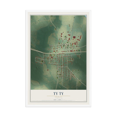Ty Ty, Georgia map print, 12" x 18" W/ White Ayous Wood Frame mockup