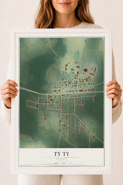 Ty Ty, Georgia map print, 18" x 24" W/ White Ayous Wood Frame mockup