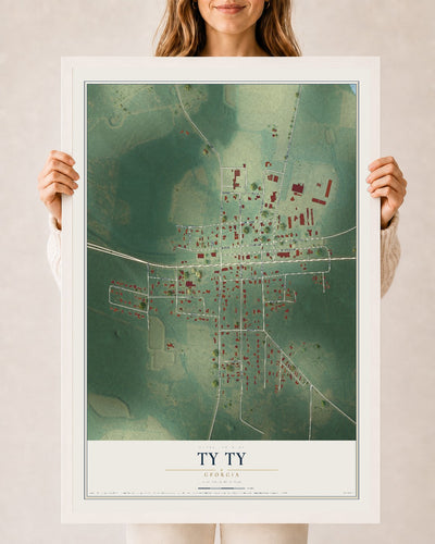 Ty Ty, Georgia map print, 24" x 36" W/ White Ayous Wood Frame mockup