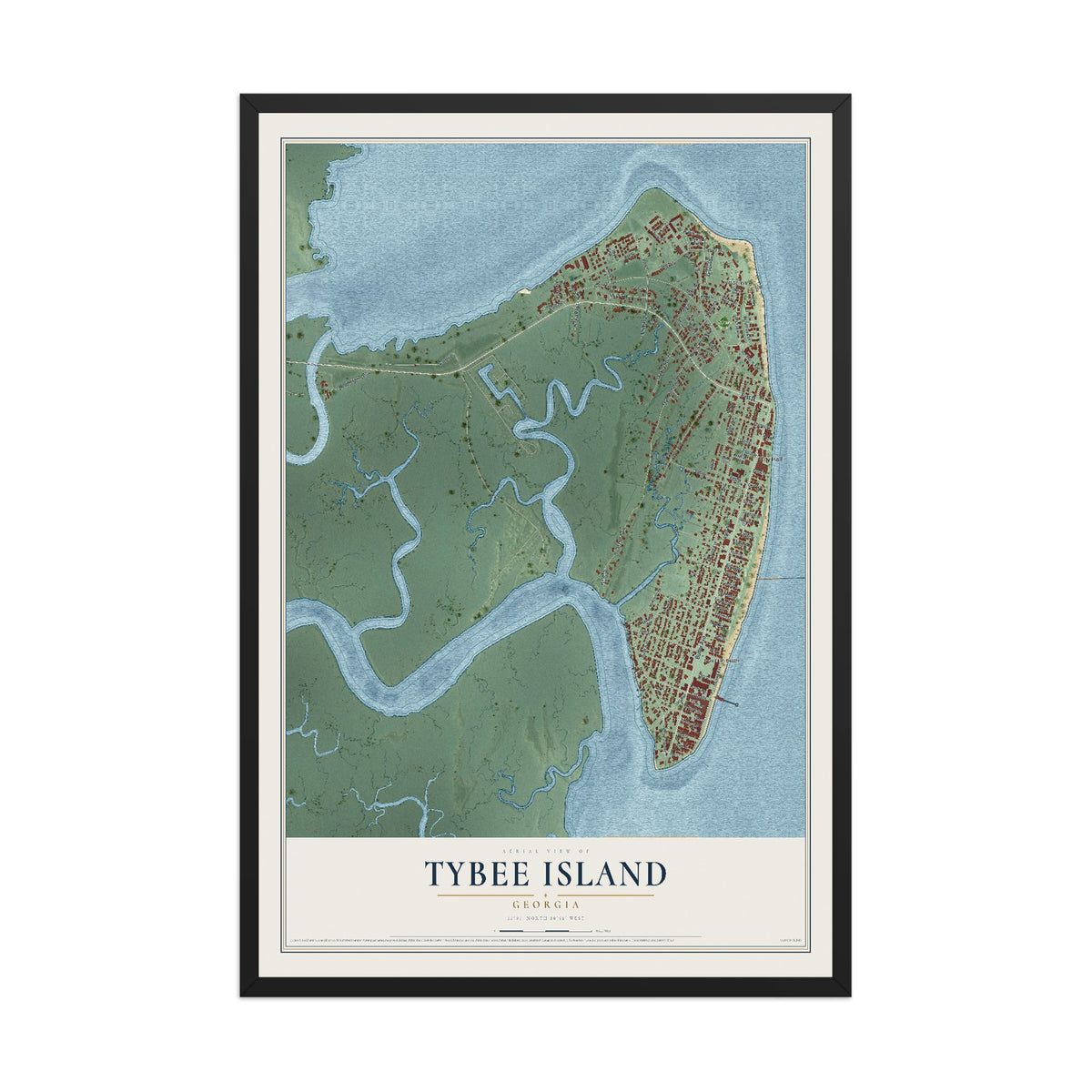 Tybee Island, Georgia map print, 12" x 18" W/ Black Ayous Wood Frame mockup