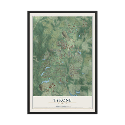 Tyrone, Georgia map print, 12" x 18" W/ Black Ayous Wood Frame mockup