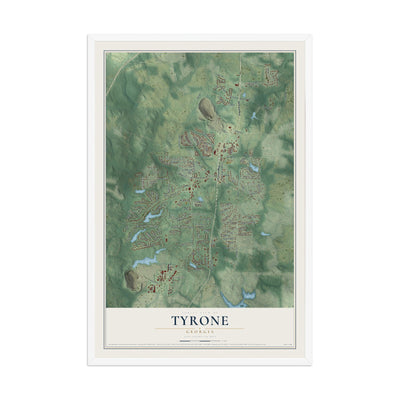 Tyrone, Georgia map print, 12" x 18" W/ White Ayous Wood Frame mockup