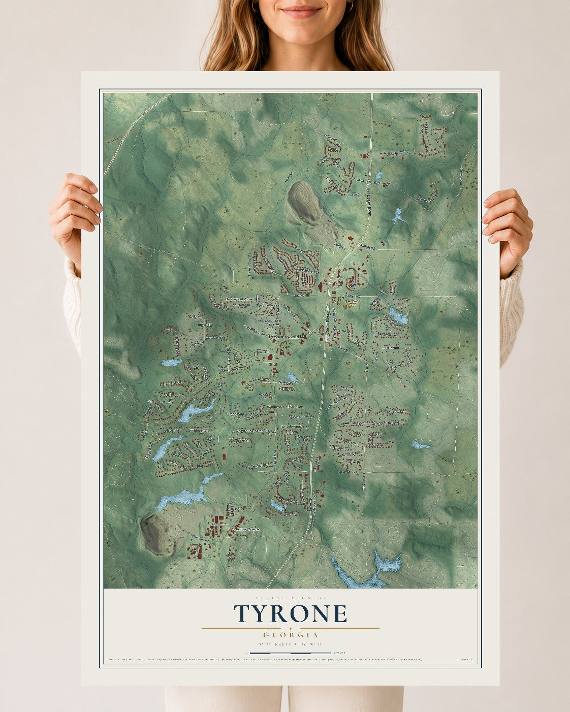 Tyrone, Georgia map print, 24" x 36" Archival Matte Print mockup