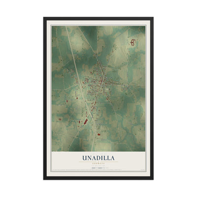 Unadilla, Georgia map print, 12" x 18" W/ Black Ayous Wood Frame mockup