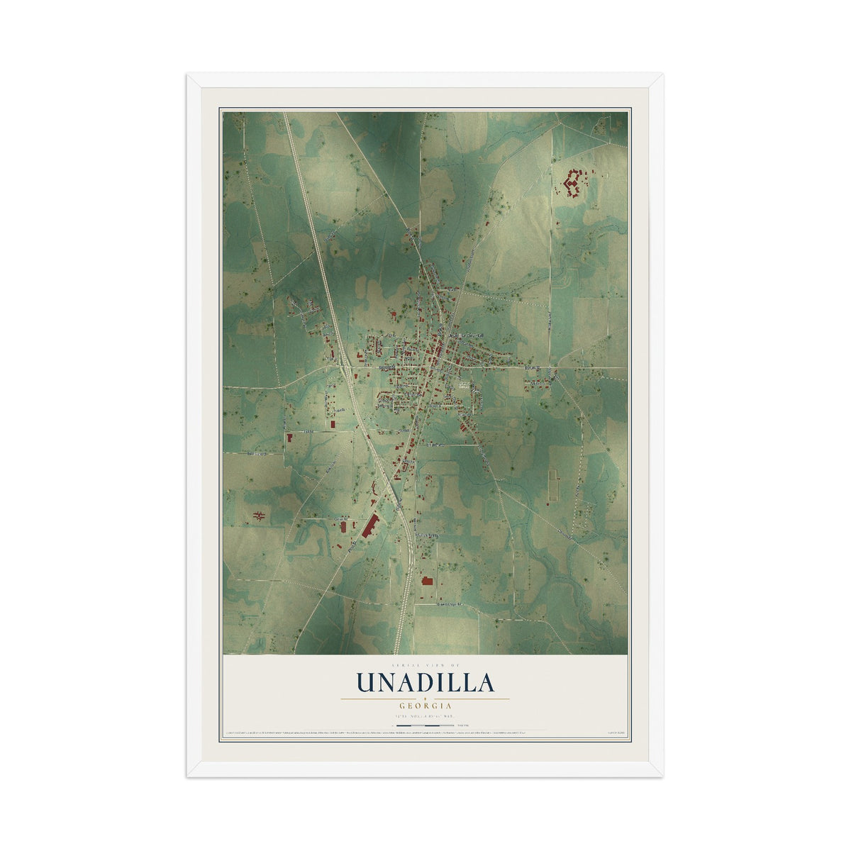 Unadilla, Georgia map print, 12" x 18" W/ White Ayous Wood Frame mockup
