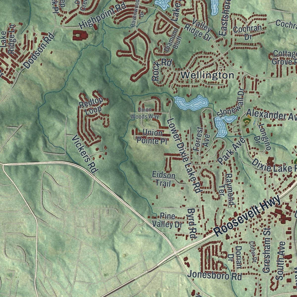 Close-up 1 of the Union City, Georgia map artwork