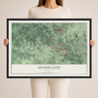 Union City, Georgia map print, 24" x 36" W/ Black Ayous Wood Frame mockup