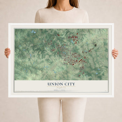 Union City, Georgia map print, 24" x 36" W/ White Ayous Wood Frame mockup