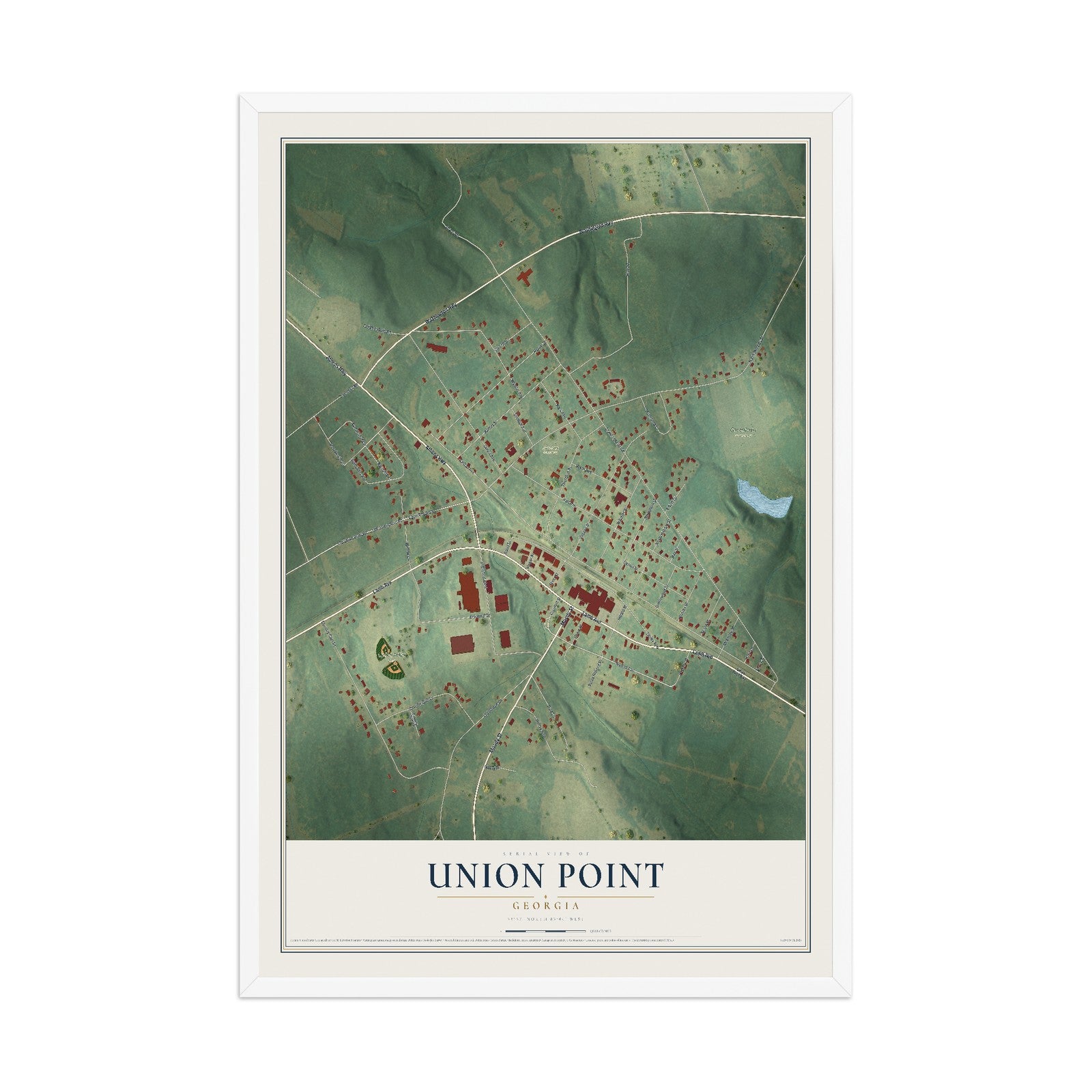 Union Point, Georgia map print, 12" x 18" W/ White Ayous Wood Frame mockup