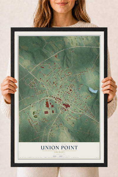 Union Point, Georgia map print, 18" x 24" W/ Black Ayous Wood Frame mockup