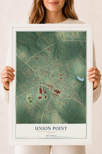 Union Point, Georgia map print, 18" x 24" W/ White Ayous Wood Frame mockup