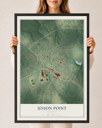 Union Point, Georgia map print, 24" x 36" W/ Black Ayous Wood Frame mockup