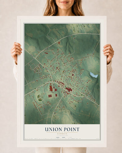 Union Point, Georgia map print, 24" x 36" W/ White Ayous Wood Frame mockup