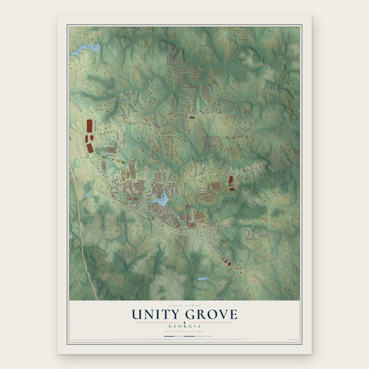 Unity Grove, Georgia map print, the full design