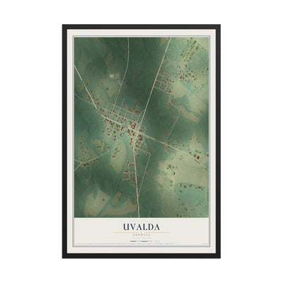 Uvalda, Georgia map print, 12" x 18" W/ Black Ayous Wood Frame mockup