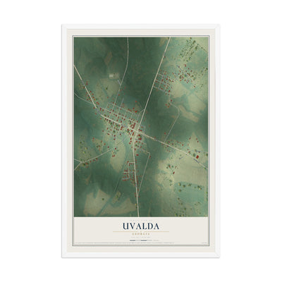 Uvalda, Georgia map print, 12" x 18" W/ White Ayous Wood Frame mockup