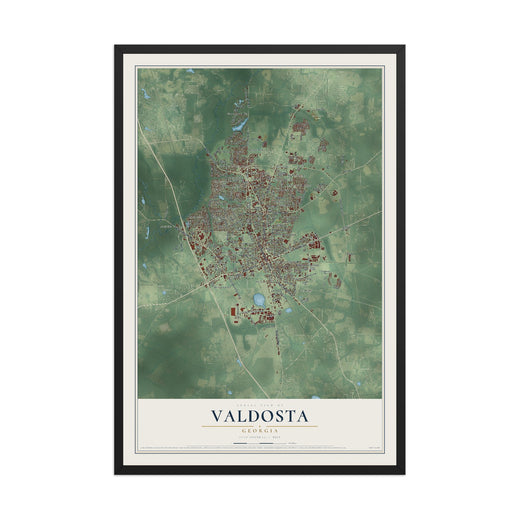Map of Valdosta, Georgia, 12 x 18 inch print in a black wood frame