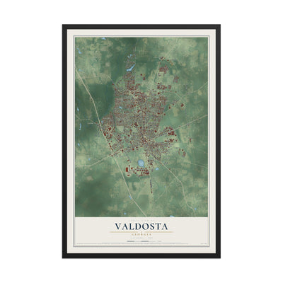 Valdosta, Georgia map print, 12" x 18" W/ Black Ayous Wood Frame mockup