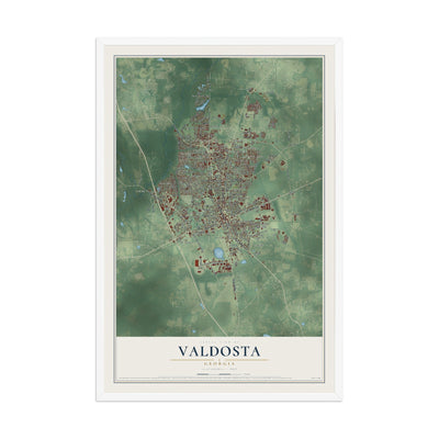 Valdosta, Georgia map print, 12" x 18" W/ White Ayous Wood Frame mockup