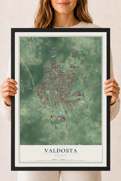 Valdosta, Georgia map print, 18" x 24" W/ Black Ayous Wood Frame mockup