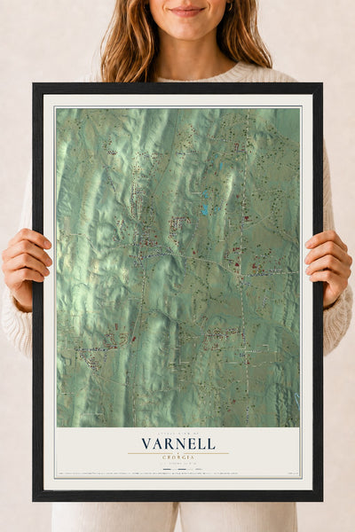 Varnell, Georgia map print, 18" x 24" W/ Black Ayous Wood Frame mockup