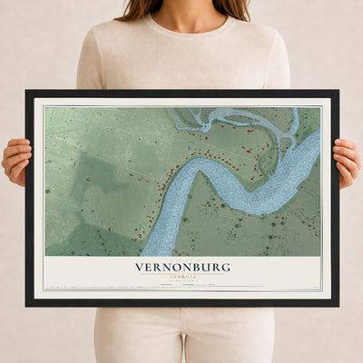 Vernonburg, Georgia map print, 12" x 18" W/ Black Ayous Wood Frame mockup
