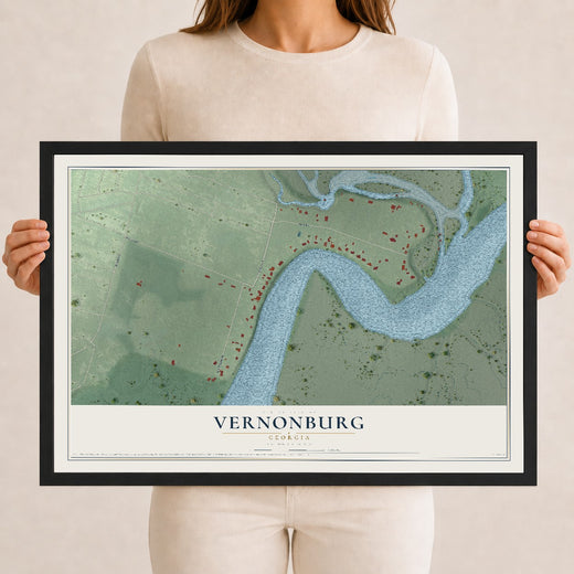 Map of Vernonburg, Georgia, 12 x 18 inch print in a black wood frame