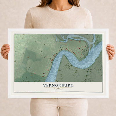 Vernonburg, Georgia map print, 12" x 18" W/ White Ayous Wood Frame mockup