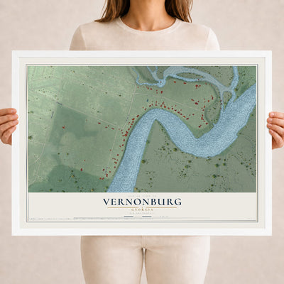Vernonburg, Georgia map print, 18" x 24" W/ White Ayous Wood Frame mockup