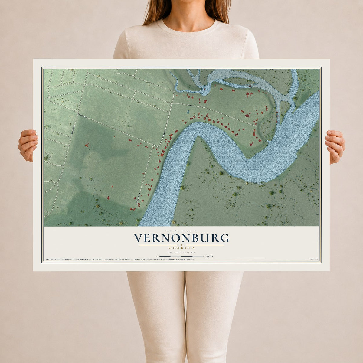 Vernonburg, Georgia map print, 24" x 36" Archival Matte Print mockup