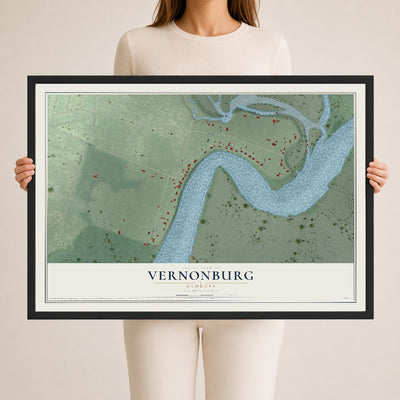 Vernonburg, Georgia map print, 24" x 36" W/ Black Ayous Wood Frame mockup