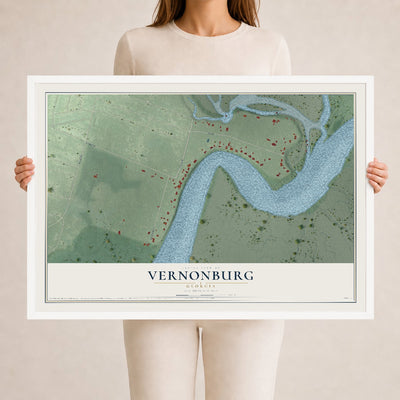 Vernonburg, Georgia map print, 24" x 36" W/ White Ayous Wood Frame mockup