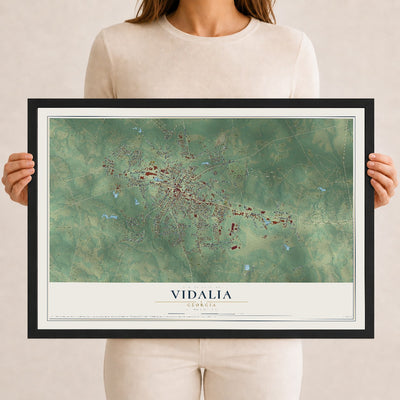 Vidalia, Georgia map print, 12" x 18" W/ Black Ayous Wood Frame mockup