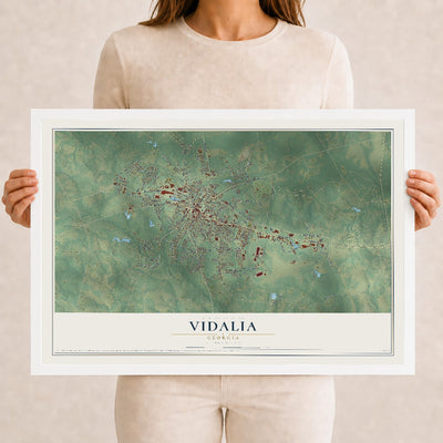 Vidalia, Georgia map print, 12" x 18" W/ White Ayous Wood Frame mockup