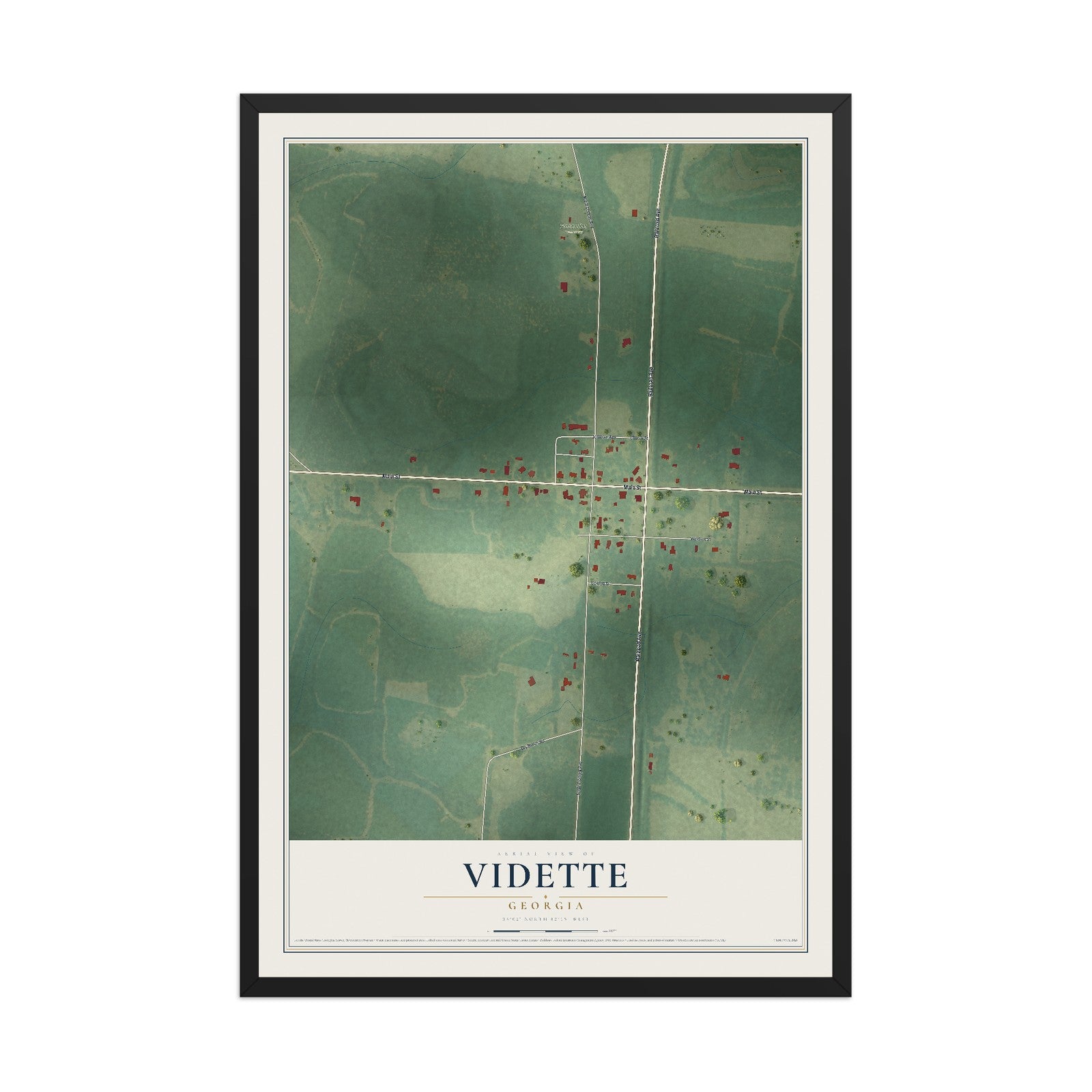 Vidette, Georgia map print, 12" x 18" W/ Black Ayous Wood Frame mockup