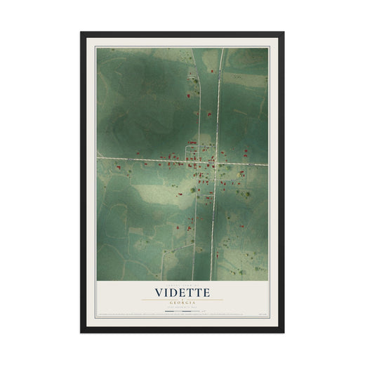 Map of Vidette, Georgia, 12 x 18 inch print in a black wood frame