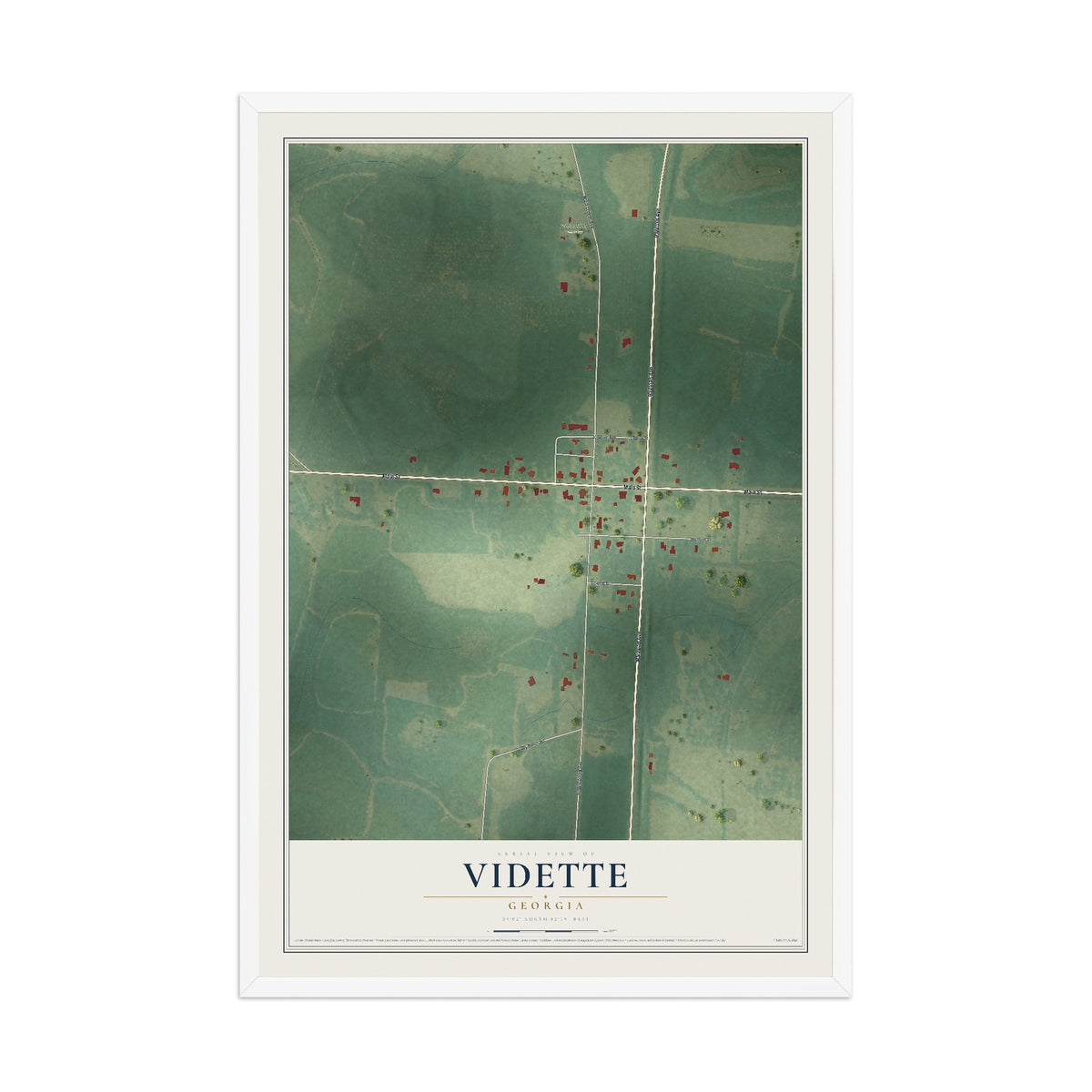 Vidette, Georgia map print, 12" x 18" W/ White Ayous Wood Frame mockup