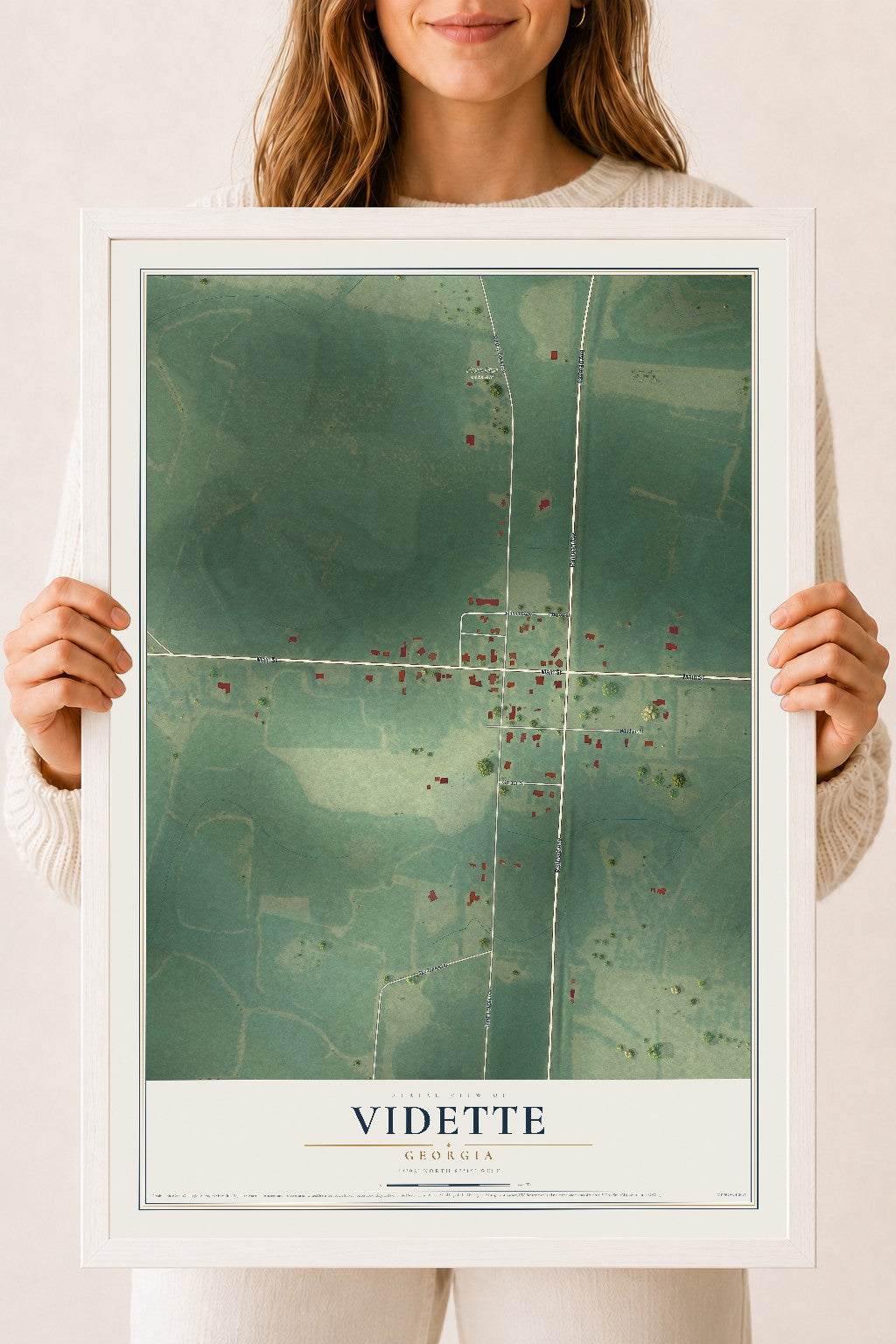 Vidette, Georgia map print, 18" x 24" W/ White Ayous Wood Frame mockup