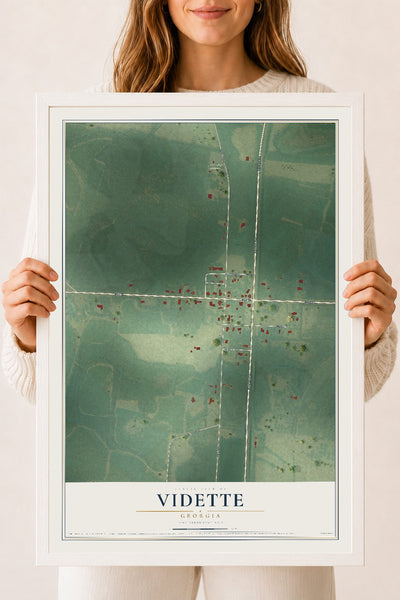 Vidette, Georgia map print, 18" x 24" W/ White Ayous Wood Frame mockup
