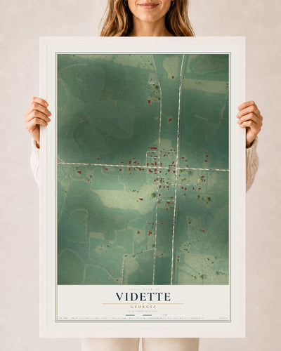 Vidette, Georgia map print, 24" x 36" W/ White Ayous Wood Frame mockup