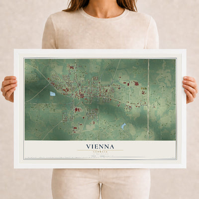 Vienna, Georgia map print, 12" x 18" W/ White Ayous Wood Frame mockup
