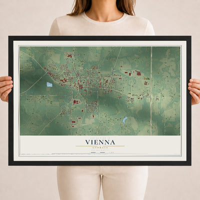 Vienna, Georgia map print, 18" x 24" W/ Black Ayous Wood Frame mockup