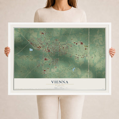 Vienna, Georgia map print, 24" x 36" W/ White Ayous Wood Frame mockup