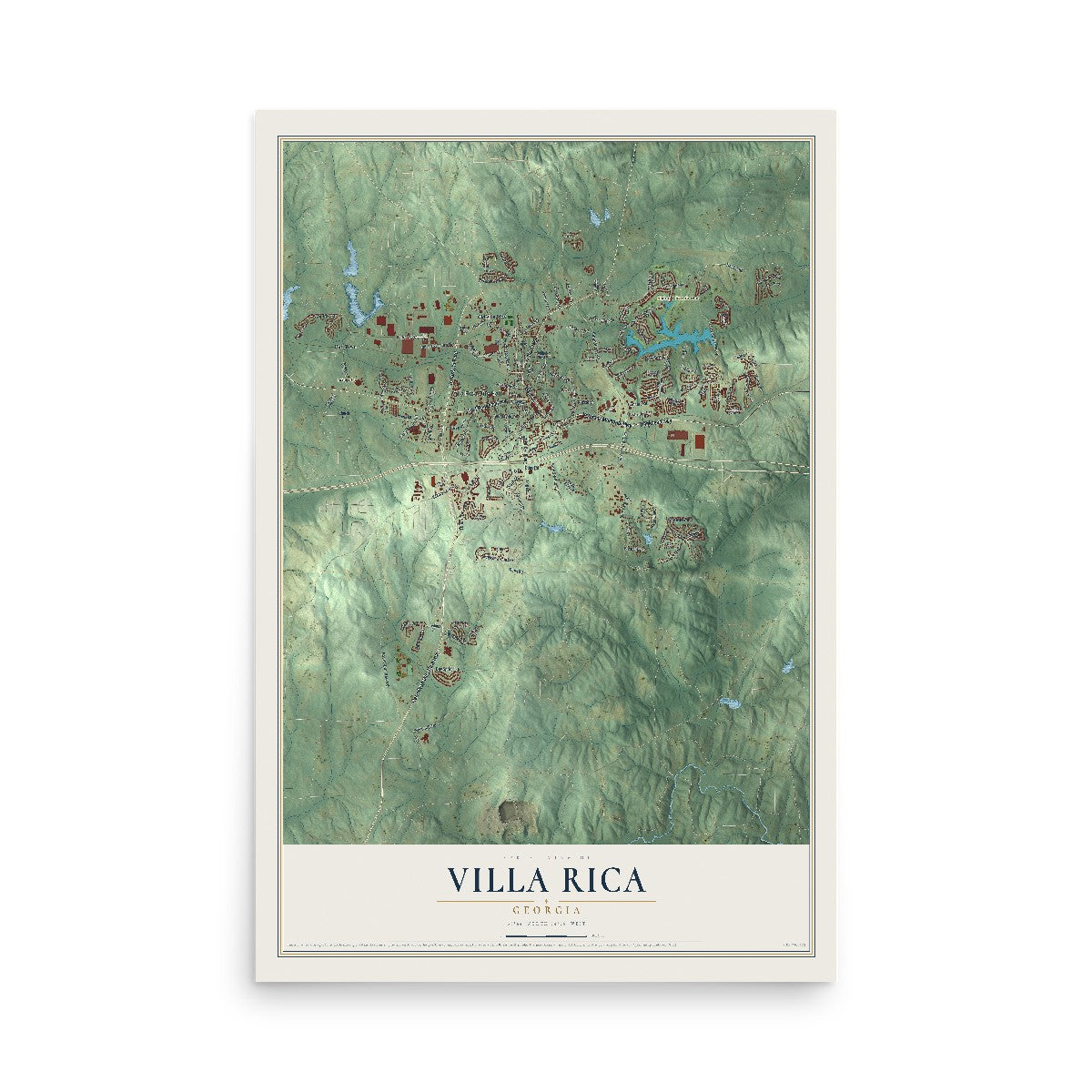 Villa Rica, Georgia map print, 12" x 18" Archival Matte Print mockup