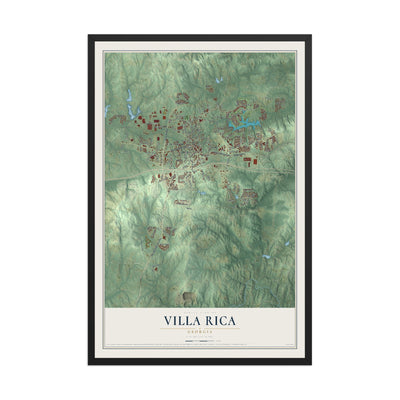 Villa Rica, Georgia map print, 12" x 18" W/ Black Ayous Wood Frame mockup