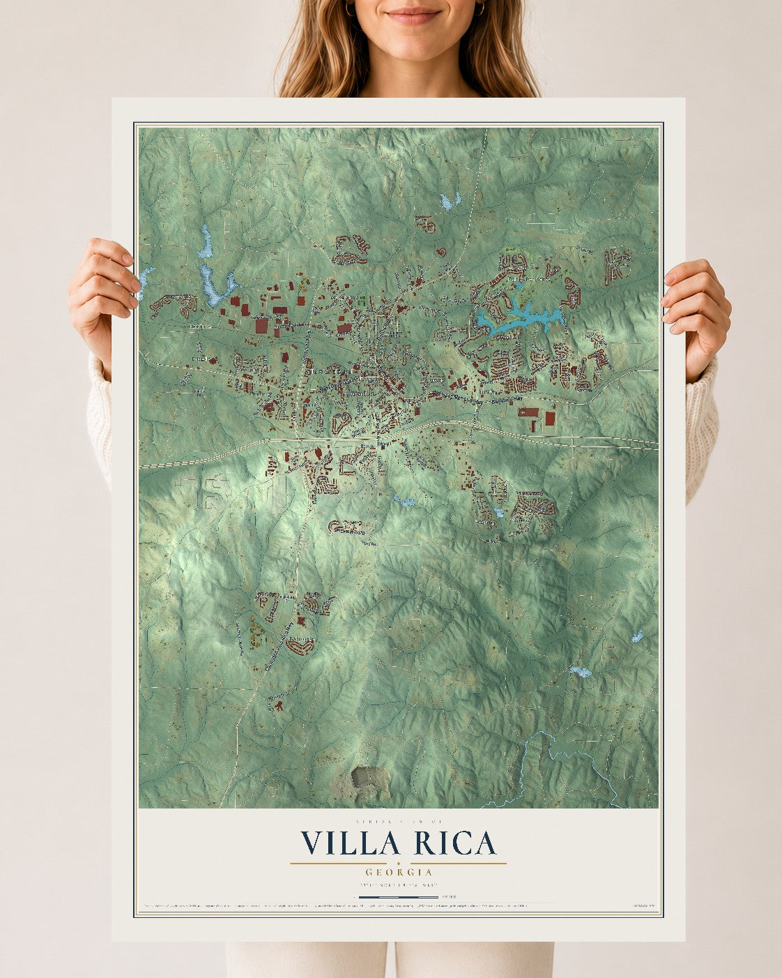 Villa Rica, Georgia map print, 24" x 36" Archival Matte Print mockup