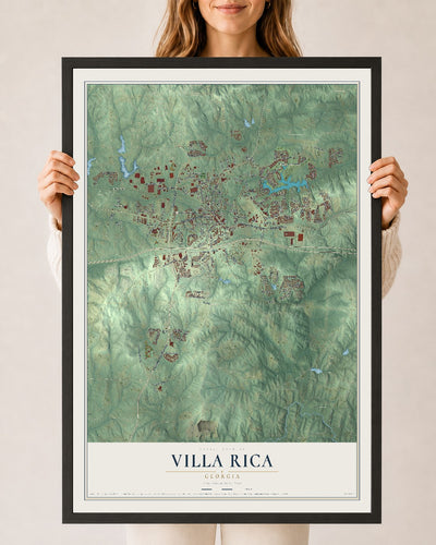 Villa Rica, Georgia map print, 24" x 36" W/ Black Ayous Wood Frame mockup
