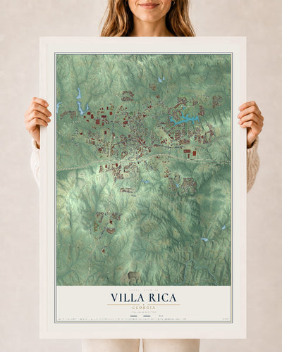 Villa Rica, Georgia map print, 24" x 36" W/ White Ayous Wood Frame mockup